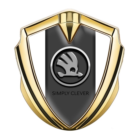 Skoda Emblem Car Badge Gold White Background Chrome Logo Edition
