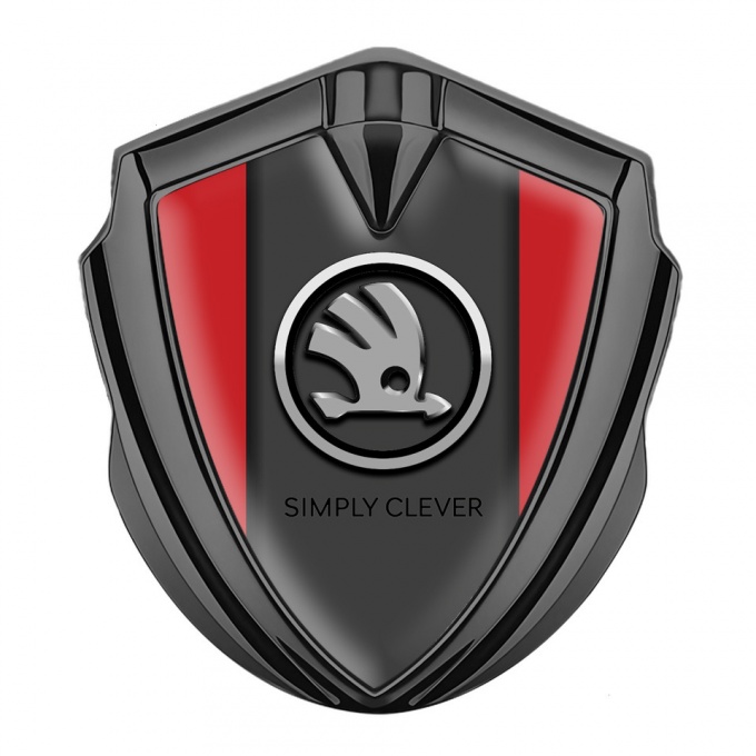 Skoda Bodyside Emblem Self Adhesive Graphite Red Base Chrome Logo Design
