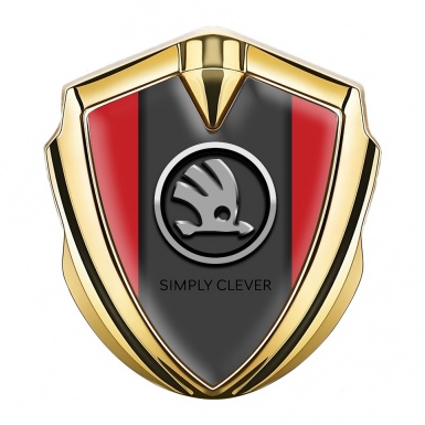 Skoda Bodyside Emblem Self Adhesive Gold Red Base Chrome Logo Design