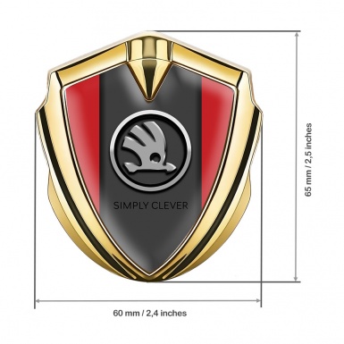 Skoda Bodyside Emblem Self Adhesive Gold Red Base Chrome Logo Design