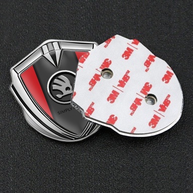 Skoda Bodyside Emblem Self Adhesive Silver Red Base Chrome Logo Design