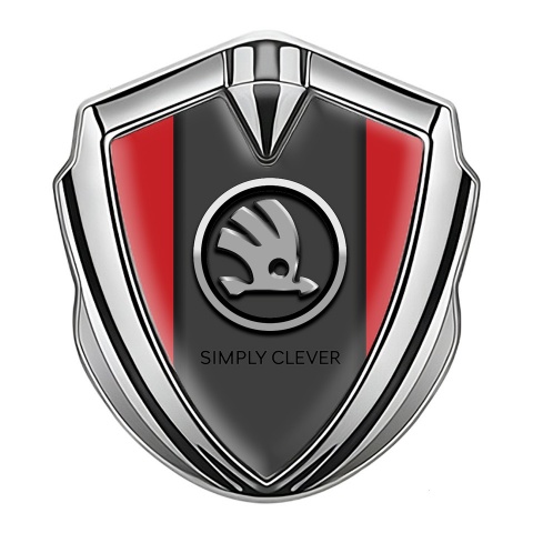 Skoda Bodyside Emblem Self Adhesive Silver Red Base Chrome Logo Design