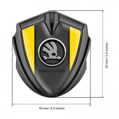 Skoda Metal Domed Emblem Graphite Yellow Base Chrome Logo Edition