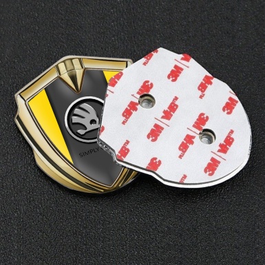 Skoda Metal Domed Emblem Gold Yellow Base Chrome Logo Edition