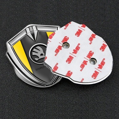 Skoda Metal Domed Emblem Silver Yellow Base Chrome Logo Edition