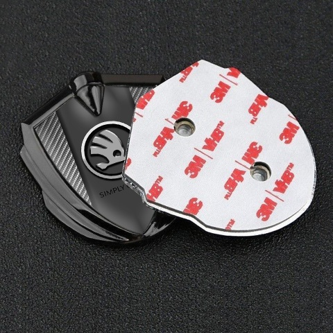 Skoda Badge Self Adhesive Graphite Light Carbon Chrome Logo Design