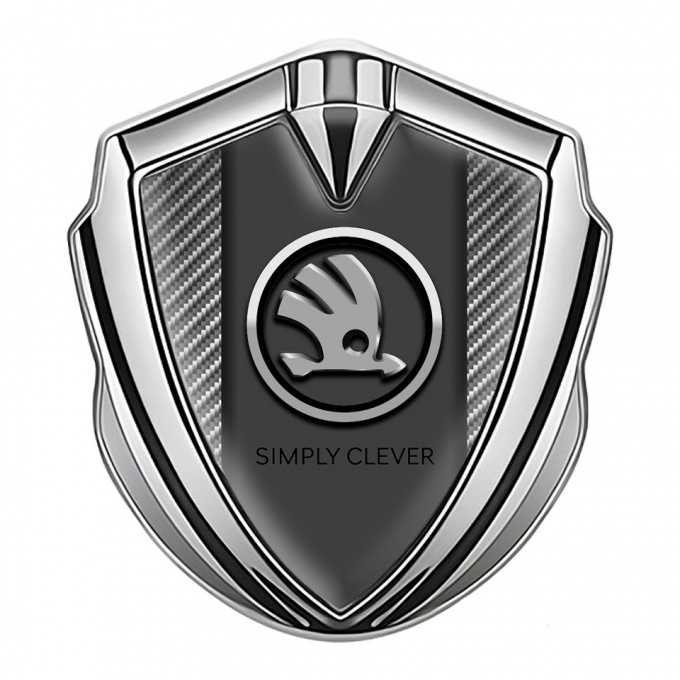 Skoda Badge Self Adhesive Silver Light Carbon Chrome Logo Design