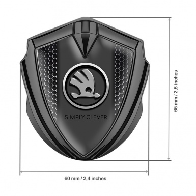 Skoda Emblem Badge Self Adhesive Graphite Dark Mesh Chrome Logo Design