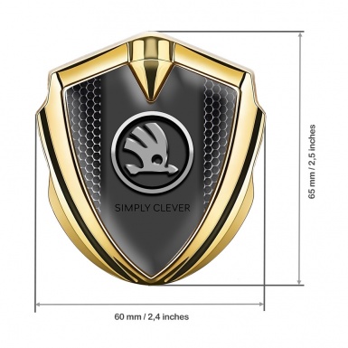 Skoda Emblem Badge Self Adhesive Gold Dark Mesh Chrome Logo Design