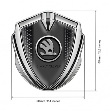 Skoda Emblem Badge Self Adhesive Silver Dark Mesh Chrome Logo Design