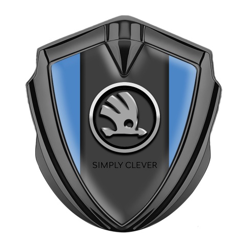 Skoda Emblem Fender Badge Graphite Glacial Blue Chrome Logo Design