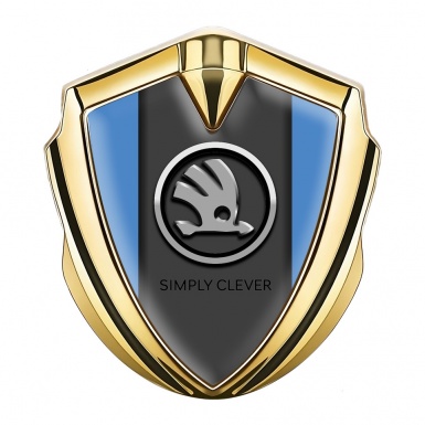 Skoda Emblem Fender Badge Gold Glacial Blue Chrome Logo Design