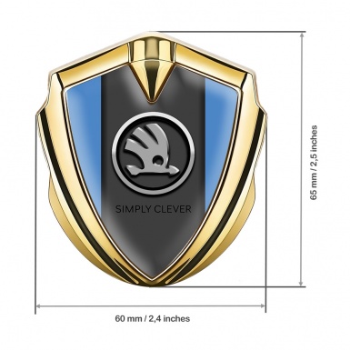 Skoda Emblem Fender Badge Gold Glacial Blue Chrome Logo Design