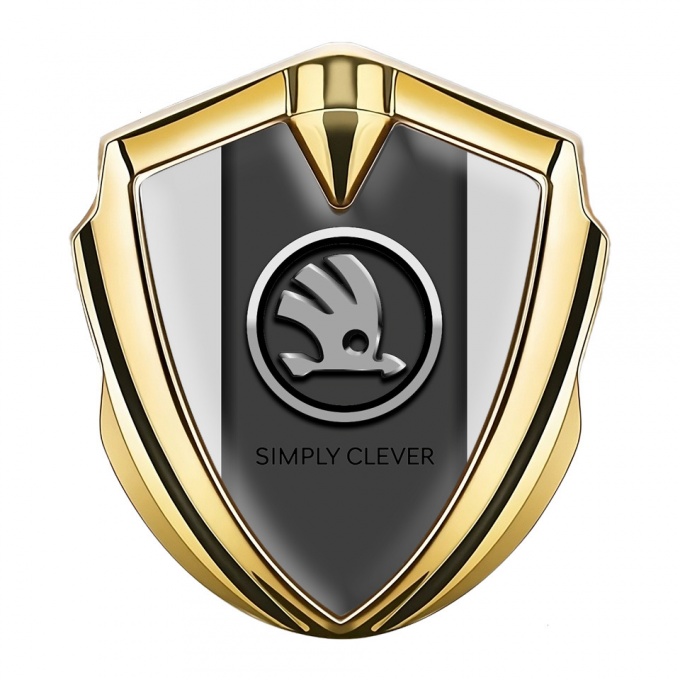 Skoda Metal Emblem Self Adhesive Gold Grey Print Chrome Logo Design