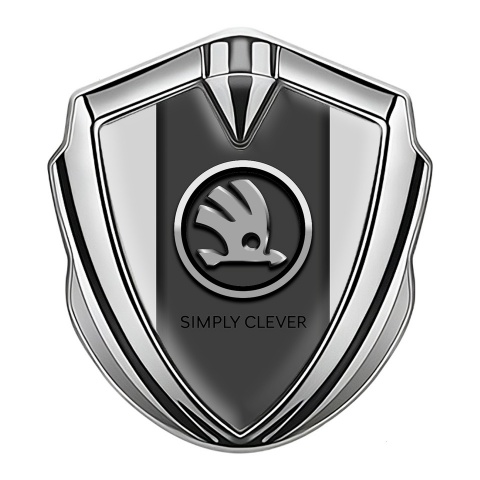 Skoda Metal Emblem Self Adhesive Silver Grey Print Chrome Logo Design