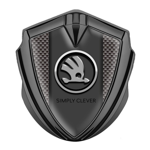 Skoda Fender Emblem Badge Graphite Grey Carbon Chrome Logo Motif