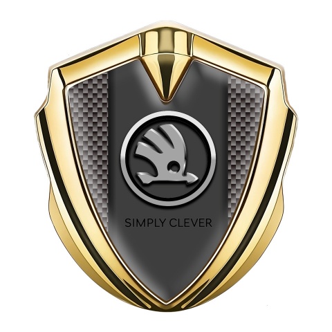 Skoda Fender Emblem Badge Gold Grey Carbon Chrome Logo Motif
