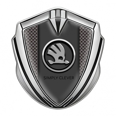 Skoda Fender Emblem Badge Silver Grey Carbon Chrome Logo Motif