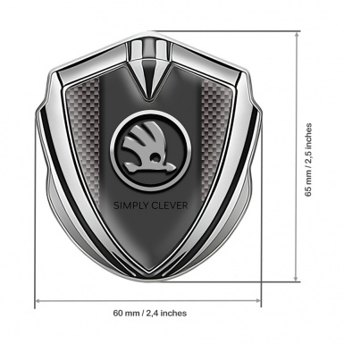 Skoda Fender Emblem Badge Silver Grey Carbon Chrome Logo Motif