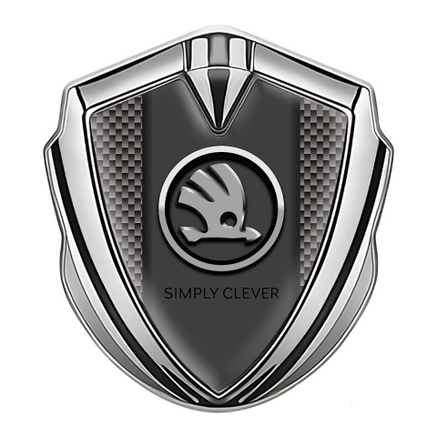 Skoda Fender Emblem Badge Silver Grey Carbon Chrome Logo Motif