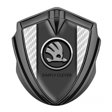 Skoda Domed Emblem Badge Graphite White Carbon Chrome Logo Motif