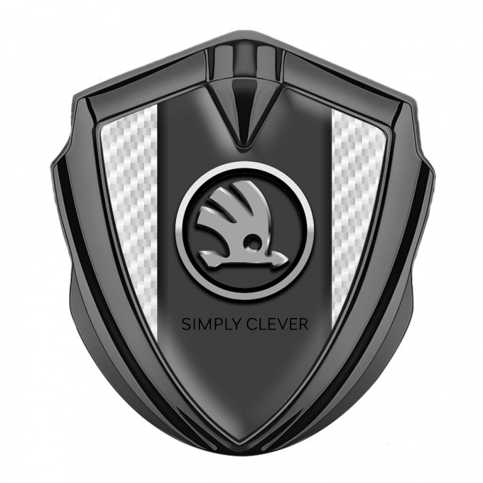 Skoda Domed Emblem Badge Graphite White Carbon Chrome Logo Motif