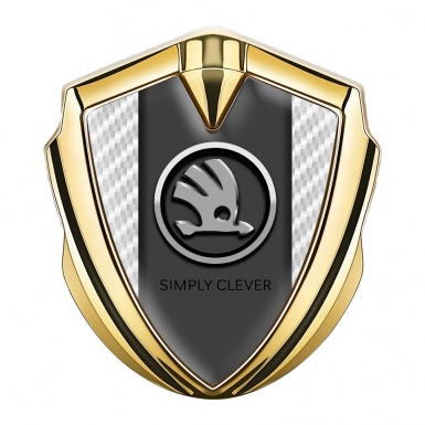 Skoda Domed Emblem Badge Gold White Carbon Chrome Logo Motif