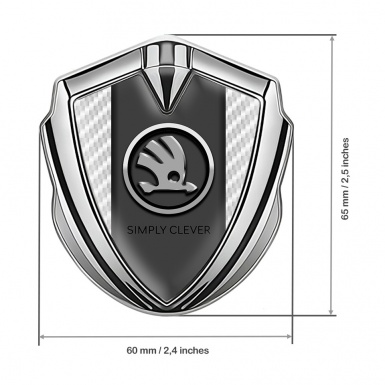 Skoda Domed Emblem Badge Silver White Carbon Chrome Logo Motif