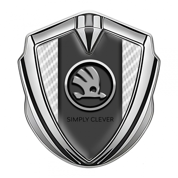 Skoda Domed Emblem Badge Silver White Carbon Chrome Logo Motif