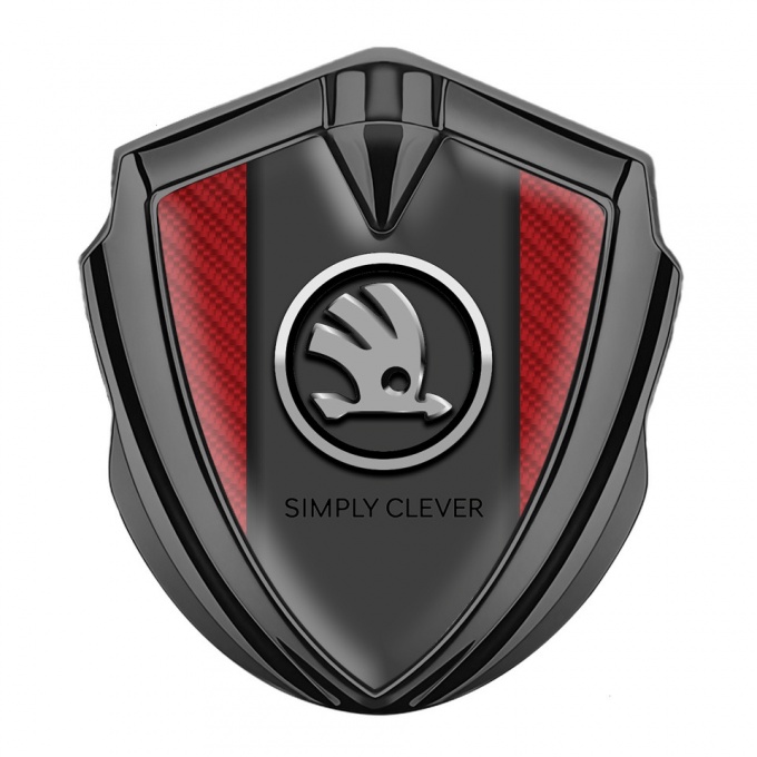Skoda Emblem Ornament Graphite Red Carbon Chrome Logo Motif
