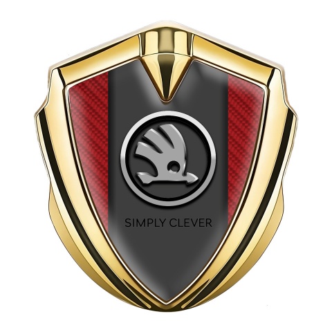 Skoda Emblem Ornament Gold Red Carbon Chrome Logo Motif