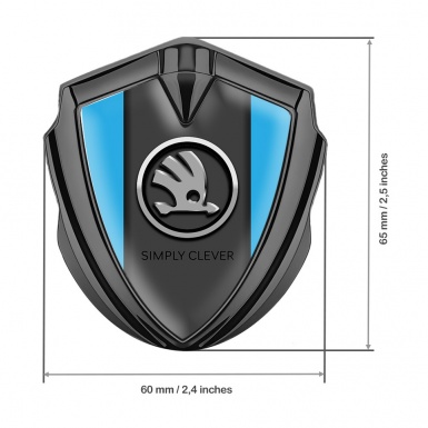 Skoda Emblem Metal Badge Graphite Ice Blue Base Chrome Logo Edition