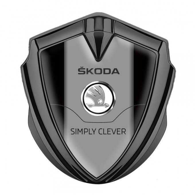 Skoda 3d Emblem Badge Graphite Black Base Steel Logo Design