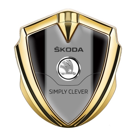 Skoda 3d Emblem Badge Gold Black Base Steel Logo Design