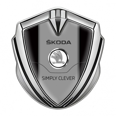 Skoda 3d Emblem Badge Silver Black Base Steel Logo Design