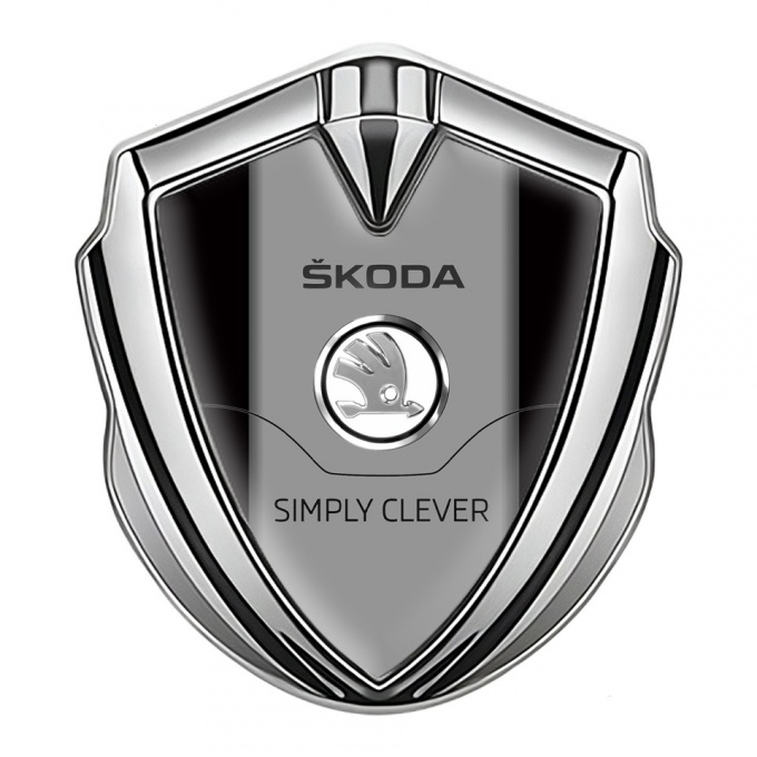 Skoda 3d Emblem Badge Silver Black Base Steel Logo Design