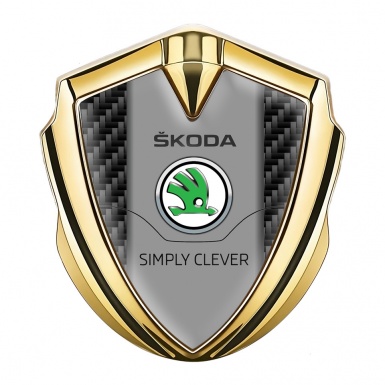 Skoda Silicon Emblem Badge Gold Black Carbon Classic Logo Design