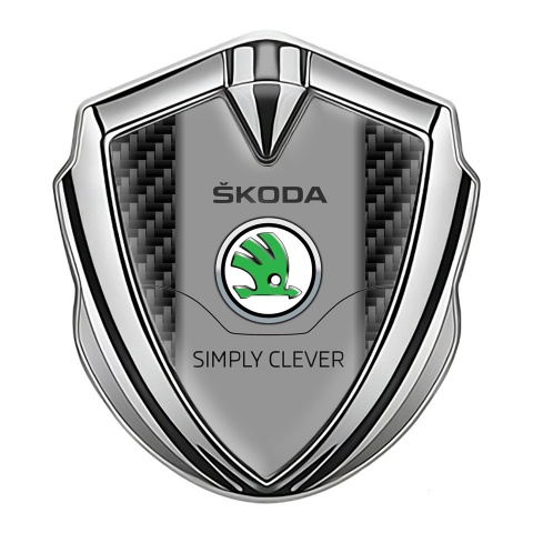 Skoda Silicon Emblem Badge Silver Black Carbon Classic Logo Design