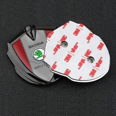 Skoda Emblem Car Badge Graphite Red Carbon Classic Logo Design