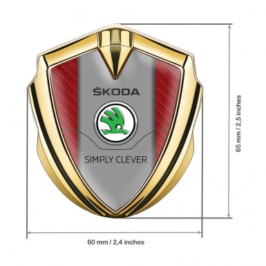 Skoda Emblem Car Badge Gold Red Carbon Classic Logo Design