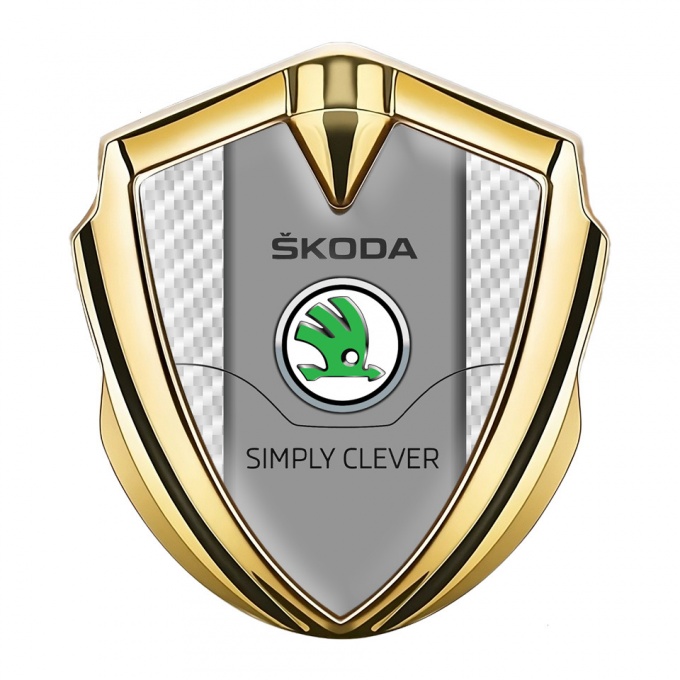 Skoda Metal Domed Emblem Gold White Carbon Classic Green Logo