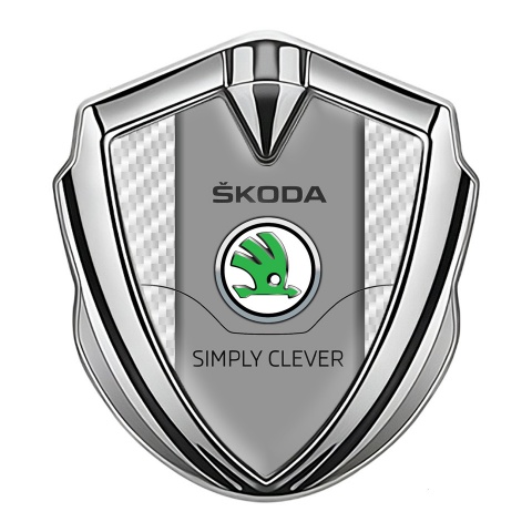 Skoda Metal Domed Emblem Silver White Carbon Classic Green Logo