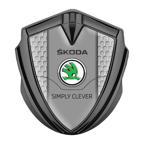 Skoda Badge Self Adhesive Graphite Grey Honeycomb Classic Green Logo