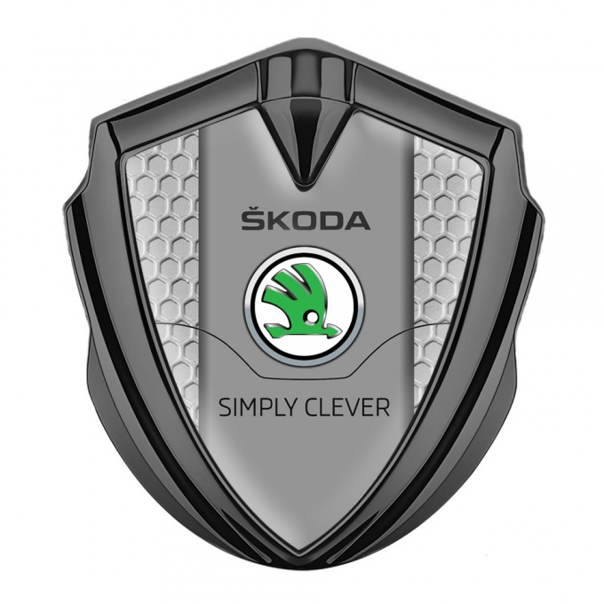 Skoda Badge Self Adhesive Graphite Grey Honeycomb Classic Green Logo