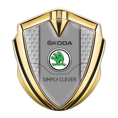 Skoda Badge Self Adhesive Gold Grey Honeycomb Classic Green Logo