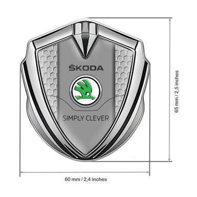 Skoda Badge Self Adhesive Silver Grey Honeycomb Classic Green Logo