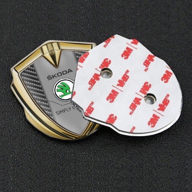 Skoda Emblem Badge Self Adhesive Gold Dark Carbon Classic Green Logo