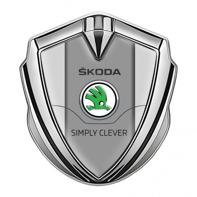 Skoda Metal Emblem Self Adhesive Silver Grey Print Classic Green Logo
