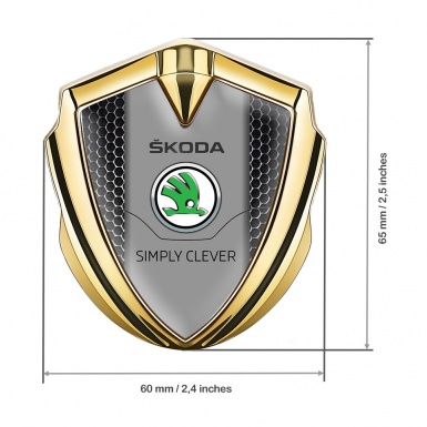 Skoda Fender Emblem Badge Gold Steel Grate Classic Green Logo