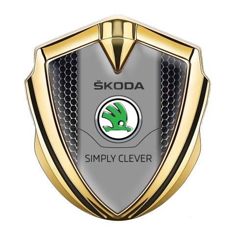 Skoda Fender Emblem Badge Gold Steel Grate Classic Green Logo
